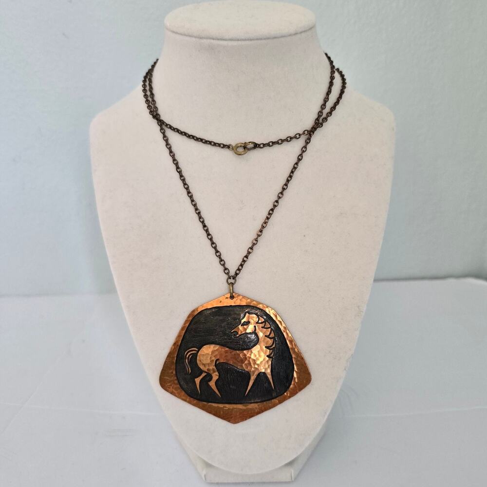Moda of Malta Horse Pendant Necklace Mid Century Brutalist Modernist Greco-Roman
